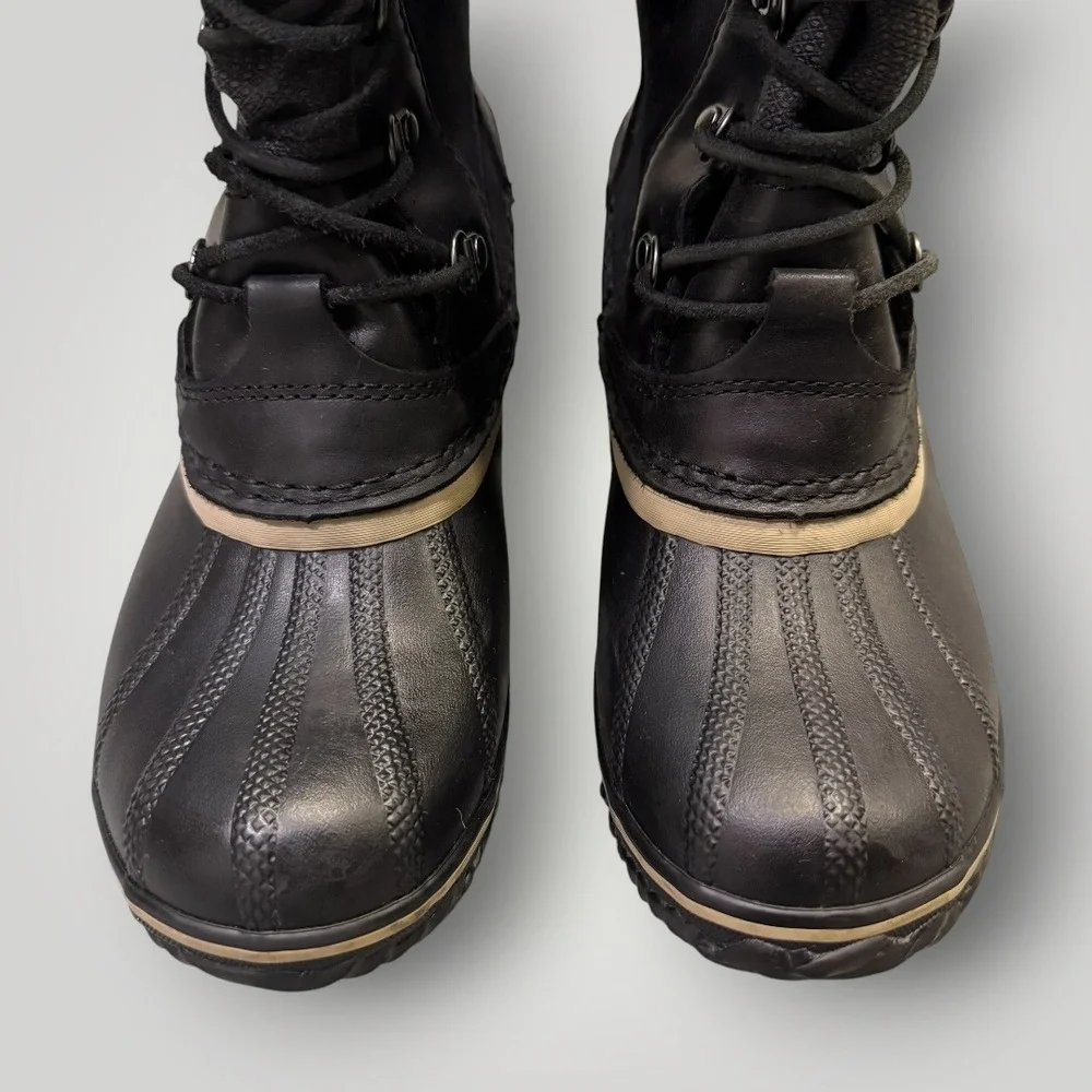 Sorel Conquest Carly II Black Waterproof Leather Suede Tall Duck Boots
